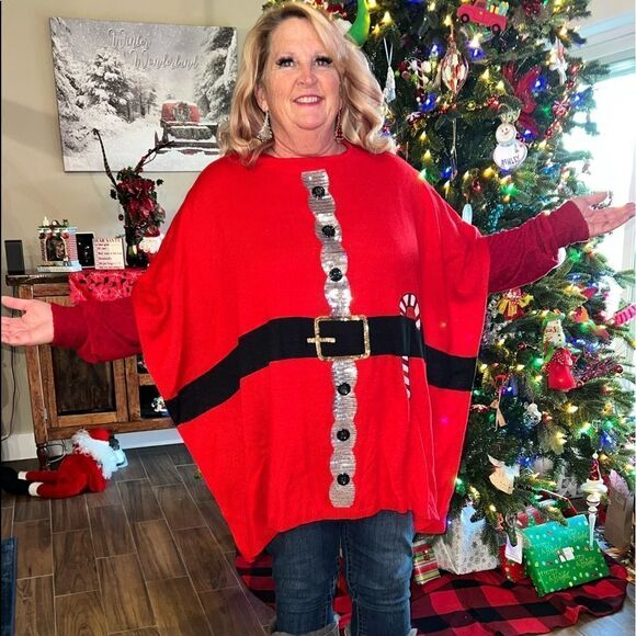 WOMENS NEW CHRISTMAS  PARTY SANTA PONCHO WRAP - Picture 1 of 5